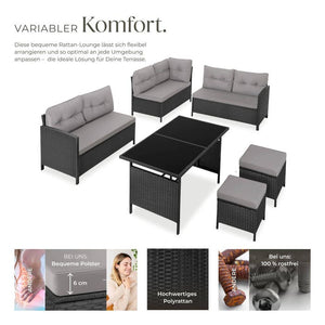 Rattan Lounge Barletta schwarz/grau