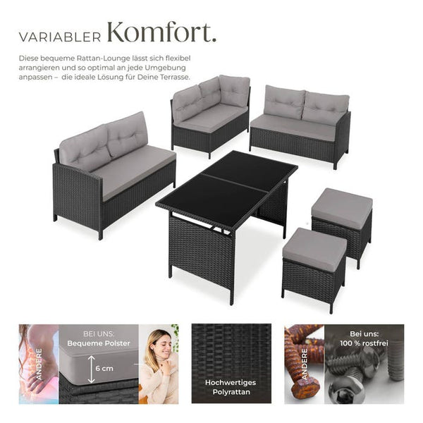 Rattan Lounge Barletta schwarz/grau