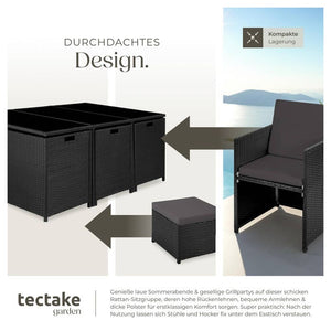 Aluminium Rattan Sitzgruppe New York 6+4+1, schwarz
