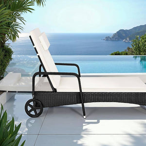 Sonnenliege Rattan mit Rollen schwarz/beige