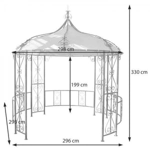 Pergola Almeria, Rundpavillon Garten Pavillon, stabiles Stahl-Gestell Ø 3m ~ rot-braun