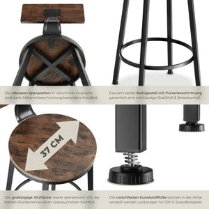 Barhocker Poole 2er Set Industrial Holz dunkel, rustikal