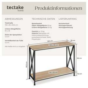Konsolentisch Tacoma Industrial Holz hell, Eiche Sonoma
