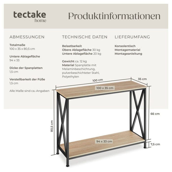 Konsolentisch Tacoma Industrial Holz hell, Eiche Sonoma