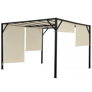 Pergola Baia, Garten Pavillon Terrassenüberdachung, stabiles 6cm-Stahl-Gestell + Schiebedach ~ 4x4m