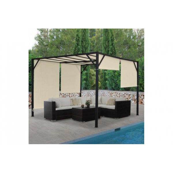 Pergola Baia, Garten Pavillon Terrassenüberdachung, stabiles 6cm-Stahl-Gestell + Schiebedach ~ 4x4m