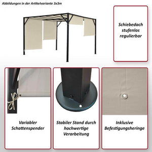 Pergola Baia, Garten Pavillon Terrassenüberdachung, stabiles 6cm-Stahl-Gestell + Schiebedach ~ 4x4m