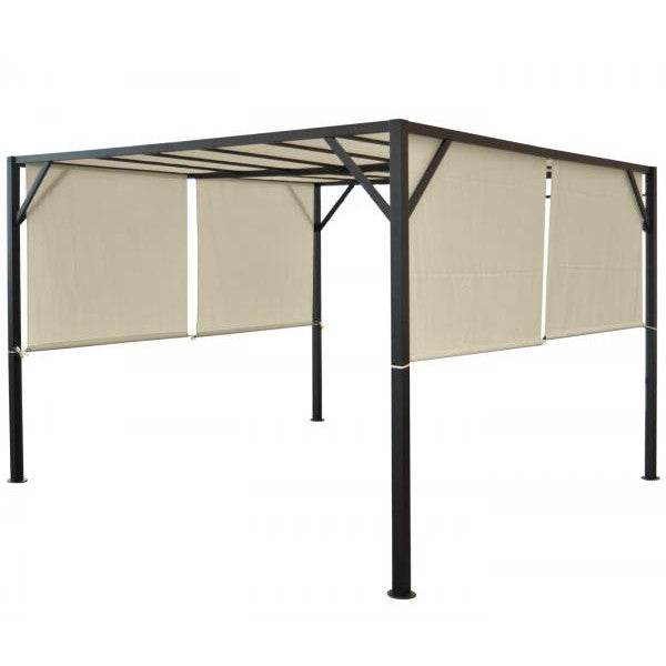 Pergola Baia, Garten Pavillon Terrassenüberdachung, stabiles 6cm-Stahl-Gestell + Schiebedach ~ 4x4m