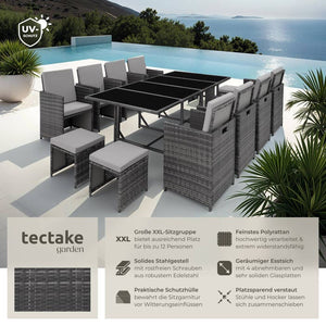 Rattan Sitzgruppe Palma 8+4+1 mit Schutzhülle grau/hellgrau