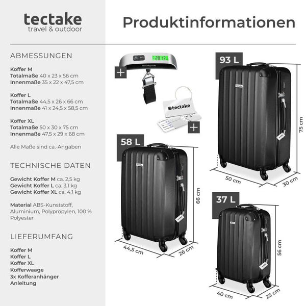 3er Kofferset Talia mit Kofferwaage und Kofferanhänger schwarz