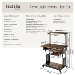 Schreibtisch Fife Industrial Holz dunkel, rustikal