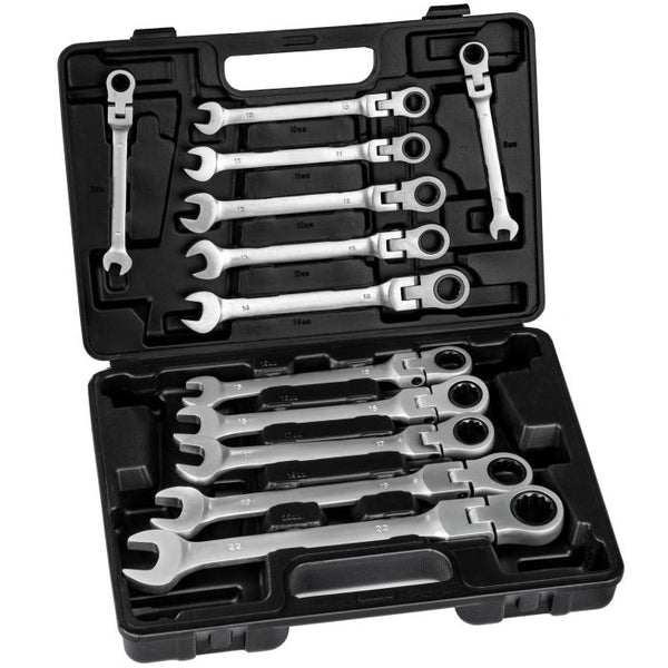 Ratschenschlüssel-Set 12-tlg. mit Gelenkköpfen 8 bis 22 mm
