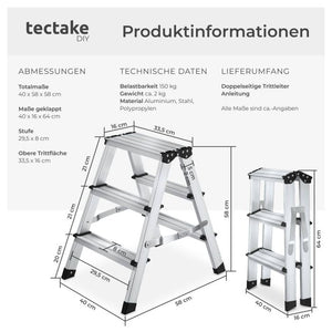 Doppelseitige Aluminium Trittleiter 2 x 3-stufig