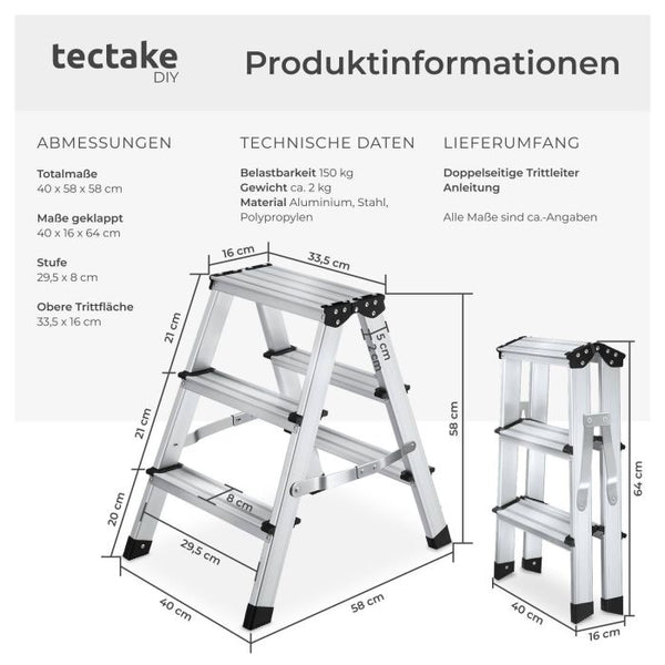 Doppelseitige Aluminium Trittleiter 2 x 3-stufig