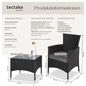 Rattan Gartenset Luzern 2+1 schwarz