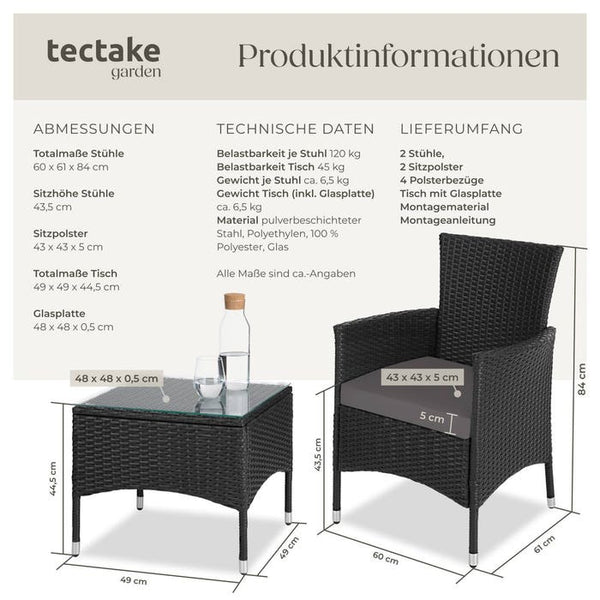 Rattan Gartenset Luzern 2+1 schwarz