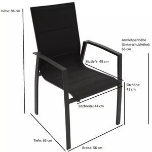 Stapelsessel FARO, Aluminium anthrazit + Kunstgewebe gepolstert schwarz, 4 Stück
