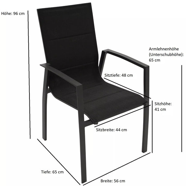 Stapelsessel FARO, Aluminium anthrazit + Kunstgewebe gepolstert schwarz, 4 Stück