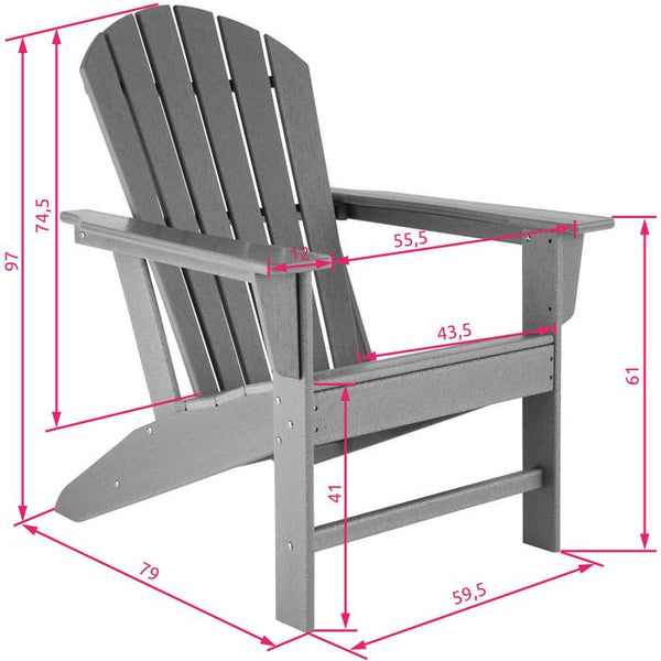 Gartenstuhl mit Fussablage im Adirondack-Design hellgrau