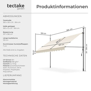 Klemmmarkise beige 350 x 180 cm