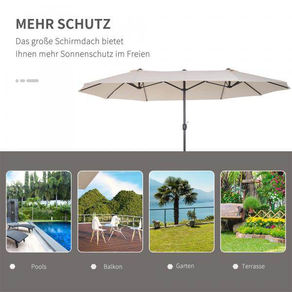 Sonnenschirm mit Handkurbel Oval Metall + Polyester Cremeweiss