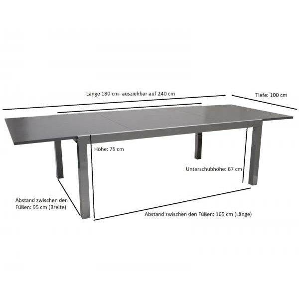 Ausziehtisch 180/240x100cm, Aluminium + Glas
