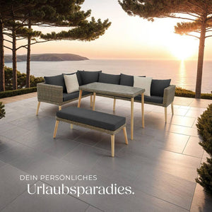 Rattan Lounge mit Aluminiumgestell Pula natur