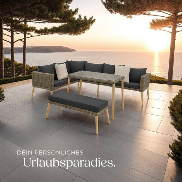Rattan Lounge mit Aluminiumgestell Pula natur