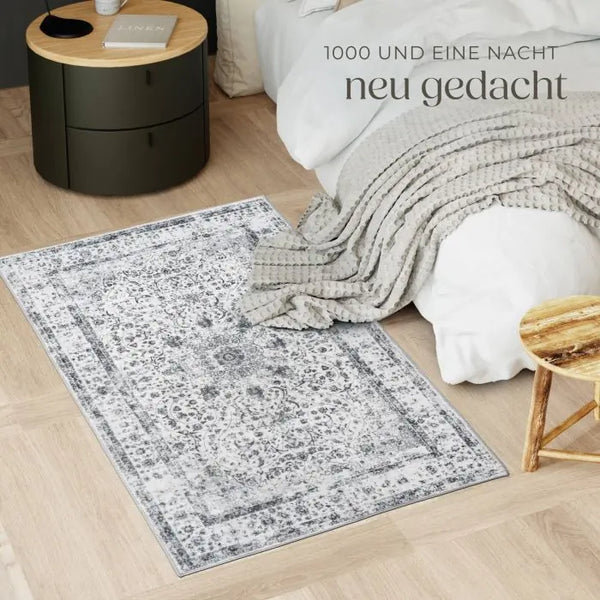 Vintage Teppich Aliya Kurzflor waschbar grau 80 x 150 cm