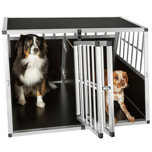 Caisse de transport double pour chiens avec paroi arrière inclinée et séparateur
