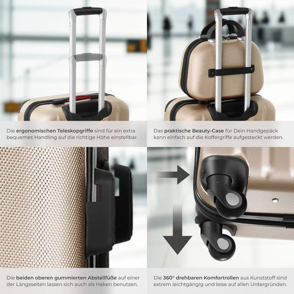 Hartschalenkoffer und Beauty-Case Set 4-tlg. Champagner