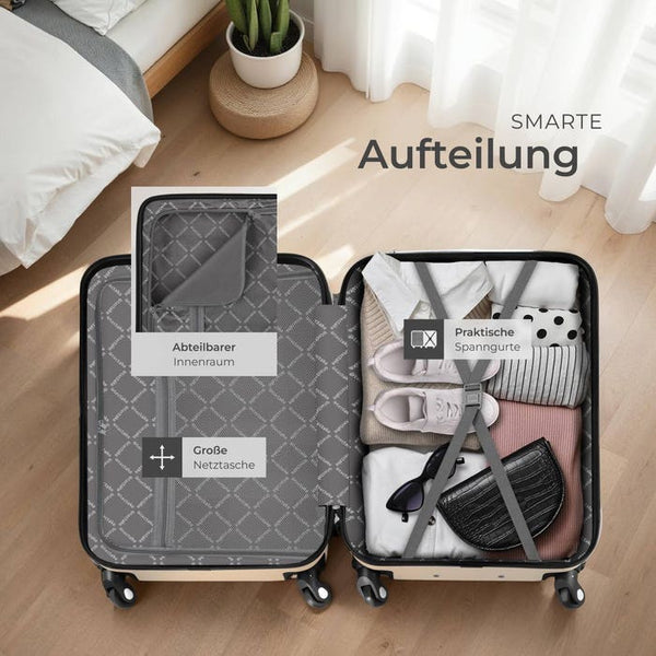 Hartschalenkoffer und Beauty-Case Set 4-tlg. Champagner