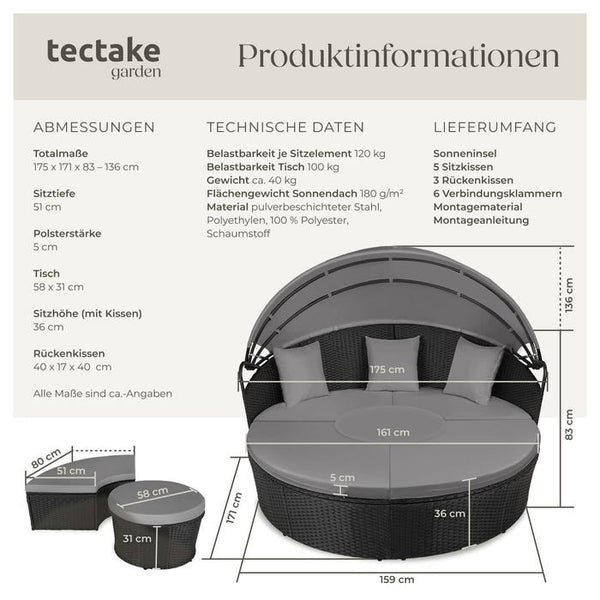 Rattan Sonneninsel Santorin schwarz