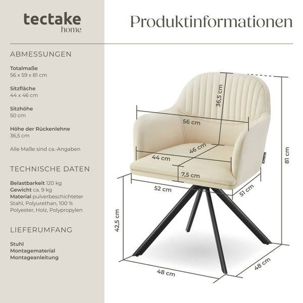 Samt-Drehstuhl Lona creme/schwarz pro Stück