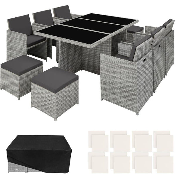 Aluminium Rattan Sitzgruppe New York 6+4+1, hellgrau