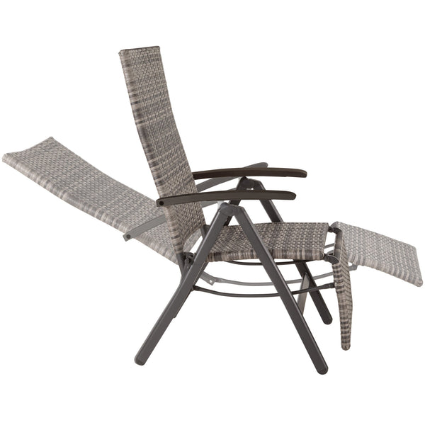 Rattanstuhl Brisbane klappbar mit Aluminiumgestell und Fussablage grau
