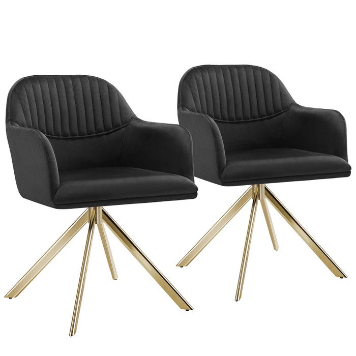 Ensemble fauteuil pivotant en velours Lona noir/or 2 pièces