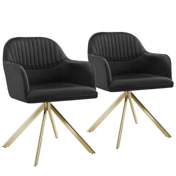 Samt-Drehstuhl Lona schwarz/gold 2er Set