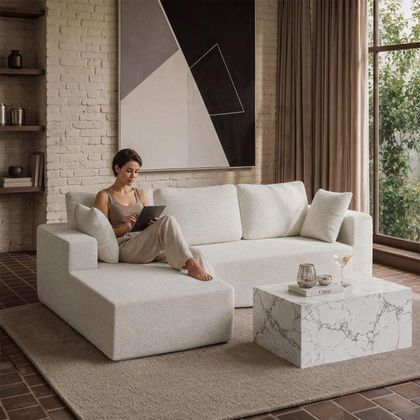 Sofa Relax Boneless L-Form Bouclé creme