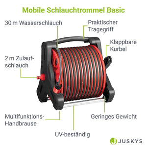 Mobile Schlauchtrommel Basic 30 m in Rot Mit Multifunktions-Handbrause