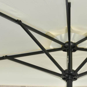 Sonnenschirm, Terrassenschirm, halbrund, mit Solarpaneel, 20 LEDs, Handkurbel, beige, 2,70 x 1,35 x 2,40 m