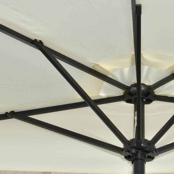 Sonnenschirm, Terrassenschirm, halbrund, mit Solarpaneel, 20 LEDs, Handkurbel, beige, 2,70 x 1,35 x 2,40 m