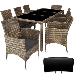 Rattan Sitzgruppe 8+1 mit Schutzhülle natur/dunkelgrau