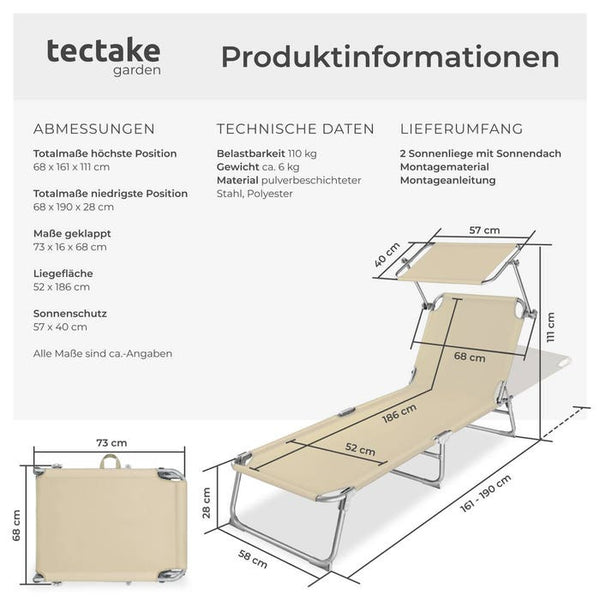 2 Gartenliegen 4-stufig beige
