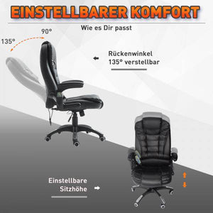 Massage-Chefsessel mit Wärmefunktion drehbar schwarz