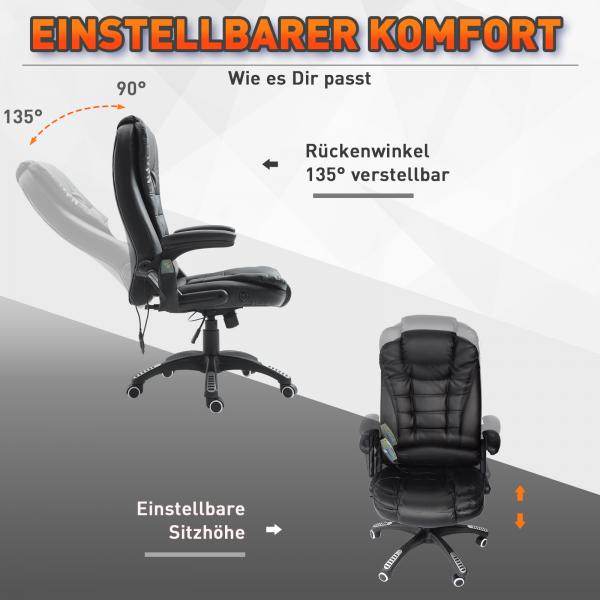 Massage-Chefsessel mit Wärmefunktion drehbar schwarz