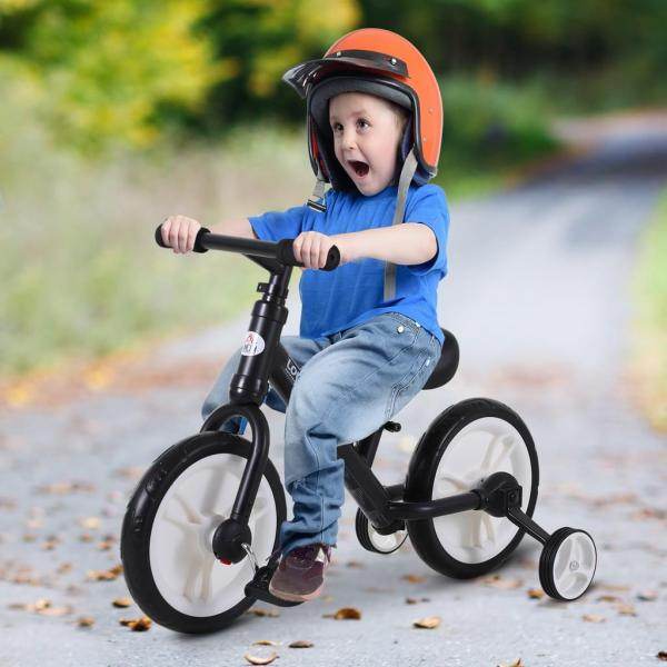 Laufrad Kinderfahrrad Lauflernrad 2-in-1 Stützräder Pedale 2-5 Jahre PP Schwarz