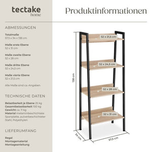 Leiterregal Chatham Industrial Holz hell, Eiche Sonoma 57,5 x 34 x 138 cm