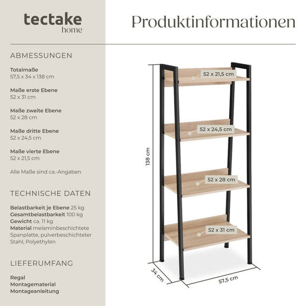 Leiterregal Chatham Industrial Holz hell, Eiche Sonoma 57,5 x 34 x 138 cm