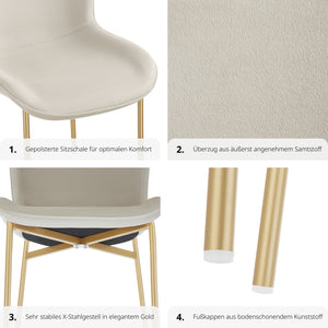 Polsterstuhl Tessa Samt beige/gold 4er Set